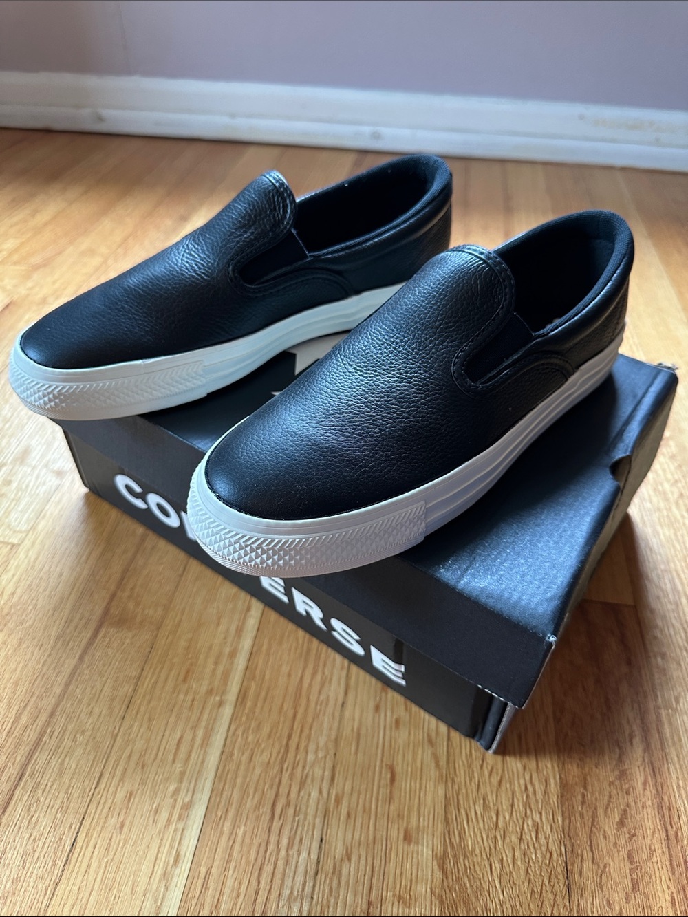 Black Slip-On Casual Shoes with White Sole